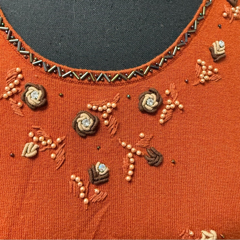 Judith Hart Rust Silk Blend Embellished Beaded Fall Sweater Top XL - Picture 2 of 8